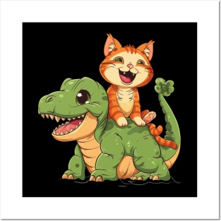 Cat Dinosaur Delight Posters and Art